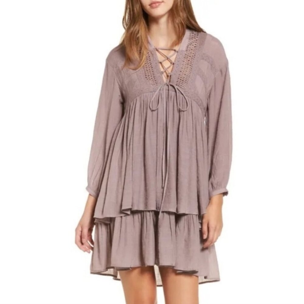 Nordstrom Sun & Shadow Bohemian Peasant Tired Ruffled Long-Sleeve Dress Size XS